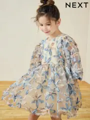 Blue Embellished Puff Sleeve Dress (3-16yrs) (E35482) | $88 - $101