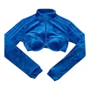 Adidas Originals x Jeremy Scott Blue Velour Track Jacket Womens Size M Crop Top