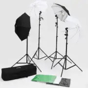 4 Piece Umbrella Lighting Kit + 3 (2m x 3m) Muslin + Background Stand