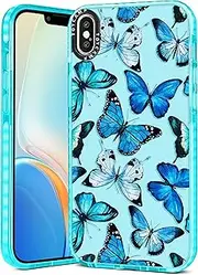 Toycamp for iPhone X & iPhone Xs Phone Case Cute Butterfly Cartoon Insect Design Cover for Women Girls Boys Teens Kids Aesthetic Fun Funny Shockproof Protective Cases for Apple X/XS 5.8 Inch Blue