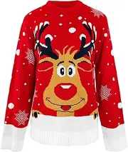 [Angenster] Christmas Jumpers for Women, Reindeer Funny Christmas Jumpers Red & Black Knitted Top Xmas Jumpers for Women UK, Squishy Cotton Ladies Christmas Jumpers for Autumn Winter Xmas