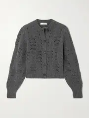 [FRAME] FRAME - Open-knit Merino Wool Cardigan - Dark gray - medium medium Gray