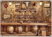 Luminora 7x5ft Western Cowboy Bar Backdrop Rustic Wooden House Wine Barrels Wine Rack Backdrop for Kids Adults Birthday Party Decorations Photo Booth