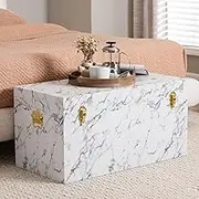 Baxton Studio Brenta Storage Trunk with Lift-Top Lid - Decorative Organizer Chest with Faux Marble Effect, Contemporary Storage Solution