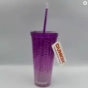 Dunkin Donuts Purple Hearts Valentines Day Tumbler, Heart Shaped straw