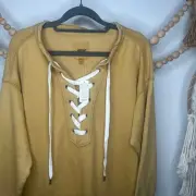NEW Aerie Mustard Yellow Honey Lace Up Pullover xs