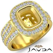 Huge Halo Pave Cushion Semi Mount Diamond Engagement Ring 14k Yellow Gold 1.65Ct