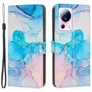 Phone Wallet Case for Xiaomi 13 Lite/Civi 2 5G Marble Pattern Stand Cover with Wrist Strap