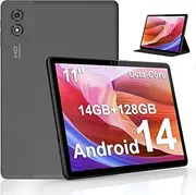 ascrecem Tablet 11 Inch Android 14 Tablet Octa Core 14GB RAM 128GB ROM 1TB Expansion 8000mAh Widevine L1 2.4G+5G WiFi 6 Bluetooth 5.0 Dual Camera 8MP + 2MP Tablets PC with Protective Case Grey