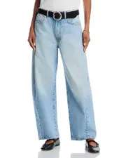 Mother The Full Pipe Flood High Rise Barrel Jeans in Back Pedal