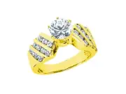 1.25Ct Round Cut Diamond Engagement Ring Slanted Channel Accents 18k Gold IJ SI2