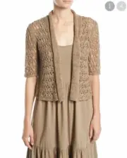 Joan Vass Neiman Marcus Taupe Tapeyarn Cropped Cardigan Plus Size 3X