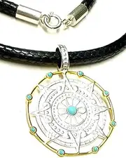 [Silberschmuck - BG] Sterling Silver Gold Plated Maya Compass Pendant with Turquoise Stones and 45cm Choker, Sterling Silver