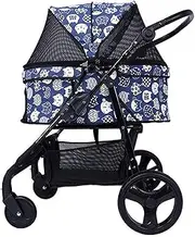 pet Stroller Pet Equipment Pet Stroller Pet Travel Pushchair,Cat Dog Carrier Breathable Dog Pet Supplies Booster Seats with Large Storage Basket Easy to Fold (Color : Blue)