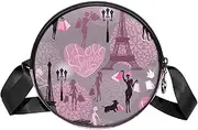 [FVQL] Round Crossbody Bag Purse Messenger Bag Shoulder Bag, Paris Pattern