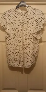 Boohoo Ivory Polka Dot Frill Sleeve Blouse Size 12