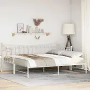Daybed with Trundle without Mattress White 92x187 cm Single Metal