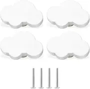 Pack of 4 Cloud Shape Drawer Knobs, Furniture Knobs, Cartoon Shape, Soft Adhesive Knobs for Children, for Cupboard Handle, Drawer Knobs, Children's Room Cupboards, Toy Organiser Box (White)