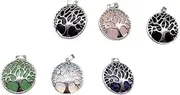 TEHAUX 6pcs Alloy Tree Charms Mixed Colors Natural Crystal Pendants for Handmade Jewelry Accessories for Necklace Bracelet Earring Making Lightweight and Craft Supplies