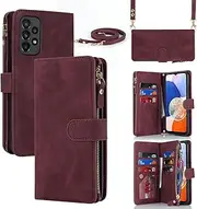 [Cavor] for Samsung Galaxy A23 5G Case 6.6 inch PU Leather Folio Flip Wallet Back Cover Magnetic Case with Long Shoulder Lanyard Zipper Coin Purse 9 Card Holder Kickstand Wristlet Strap-Wine Red