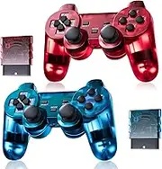 AUFGLO Classic Drahtlos Controller für Ps2/Dual Shock 2/PC (Rot+Blau)