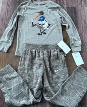 NWT Nike Boys 7 Gray Walking Baseball Therma-Fit Long Sleeve Pants Set Size 7