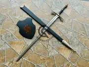 Handmade Medieval Sword , Brass handle Sword , Viking Sword , With Wallmount