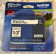 Brother P-Touch TZe-231 Laminated Label Black Print On White 1/2" Label Tape