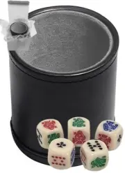 Poker Dice Ivory Rounded Corners +PU Leather Grey Felt Lined Dice Cup Sealed Box