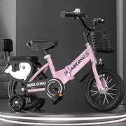 Foldable Kids Bike with Training Wheels - Adjustable 12-20 Inch Lightweight Dual Brakes Children's Bicycle for Boys & Girls, High-Carbon Steel Frame & Anti-Slip Tires