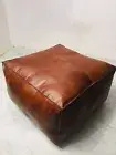 Moroccan Grain Leather Ottoman Pouffe Footstool STITCHED SQUARE