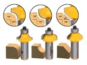 1/4" 3 Bit Edge Forming Router Bit Set - 1/2" Shank - Yonico 13310