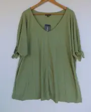 New Autograph Top 20 Womens Green Knit Tie Sleeve Pullover Textured V Neck