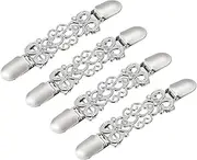 [uxcell] 4pcs Retro Sweater Clips - Vintage Dress and Cardigan Collar Clip, Back Cinch, Scarf and Shawl Clasps for Women (Silver)