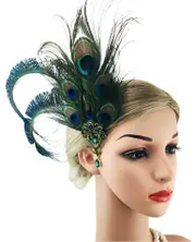 1920s Green Peacock Feather Hair Clip