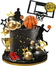 DRWATE 28 PCS Basketball Cake Toppers Black Gold Ball Theme Decoration for Bo...