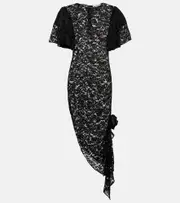 [Alessandra Rich] Alessandra Rich Asymmetric lace midi dress AU 10 black