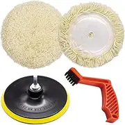 Waltool 3Pcs 8" Wool Buffer Pad and 7" Hook and Loop Flexible Edge Polishing Backing Pad with Foam Buffing Pad Conditioning Brush for Compound Cutting Polishing and Automotive Car Detailing