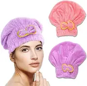 HAIKING Hair Drying Towel, 2 PCS Elastic Microfiber Fast Drying Hair Towel Cap Cute Bow Anti Frizz Twist Dry Hair Towel for Women Dry Hair, Wrap Wet Hair(Pink and Purple)