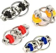 BOBOZHONG Flippy Chain Fidget,4 Pack Bike Chain Fidget Set Decompression Chain Key Ring Infinite Flip Chain Decompression Stress Reducer for Kids Adults and Teens