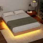 209x157 Artiss Bed Frame Queen Floating LED Wooden Bed Base ODIN