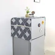 Cotton Linen Refrigerator Dustproof Cover, Fridge Freezer Cover Cloth with Storage Pockets Washing Machine Top Table , White and Blue (55*130cm 51x21inch)
