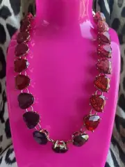 Betsey Johnson Hearts And Arrows Pink Red Glitter Ombre Lucite Heart Necklace