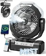 460ml Large Tank Portable Misting Fan, 24000mAh Rechargeable Battery Powered Camping Fan with 2 Meters Spray, Light & Remote for Indoor, Outdoor, Patios, Travel, Jobsite Beach Summer Essentials, Black