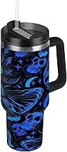 RPLIFE Tumbler with Handle 40 Oz, Insulated Stainless Steel Coffee Cup for Men Women Travel, Bee Skull Blue