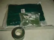 artificial flower making craft supplies, wire stems, small leaves, paper tape +