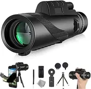 Stscope360 Monocular Telescope, BAK4 Prism FMC High Power Monocular for Adults with Smartphone Adapter&Tripod, Clear Low Light Vision for Bird Watching Camping Travelling Concert(Black,80x100)