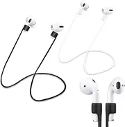 iDopick Compatible with AirPods 1 2 Pro Strap Magnetic Anti-Lost, Running Silicone Neck Strap Wire Cable Connector Sports Neckband for Airpods3, Pro, 2 & 1 Wireless Charging, Black with White
