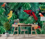 3D Red Parrot Leaves K2519 Wallpaper Mural Self-adhesive Removable Sticker Panda