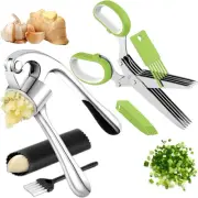 Premium Large Garlic Press and Herb Scissors Set, Soft Easy to Squeeze Handle